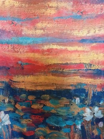 Eșarfă din matase naturală cu picturi cu două fețe diferite